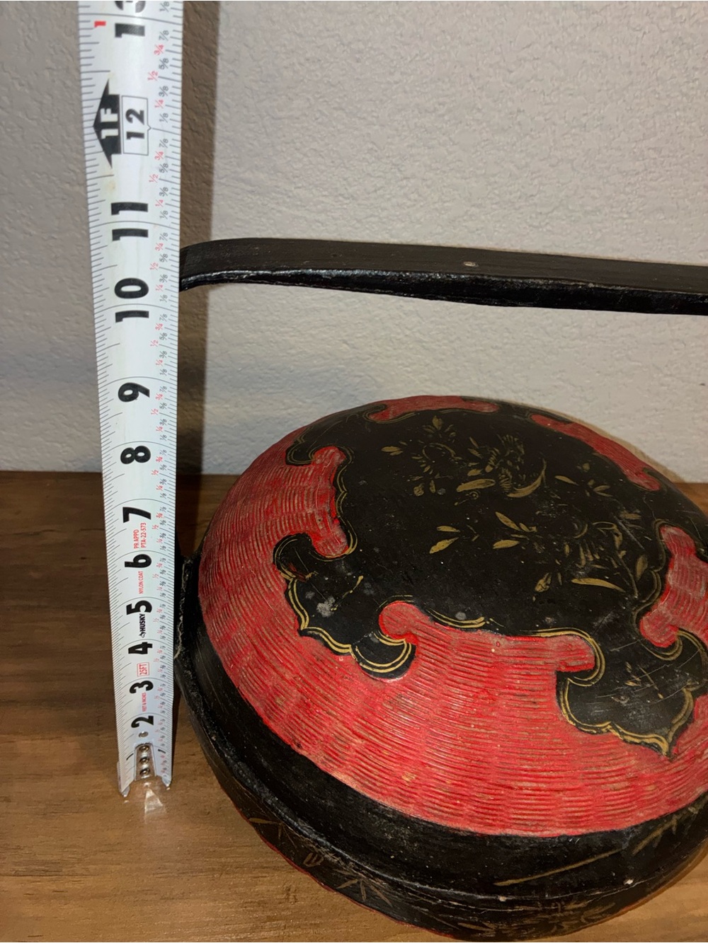 Vintage Chinese Peranakan Wedding Basket Hand Painted Black Red Bamboo rare - Picture 6 of 16